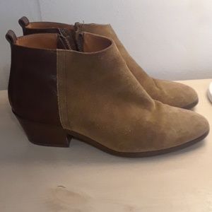 Madewell Leather booties, brown/green suede